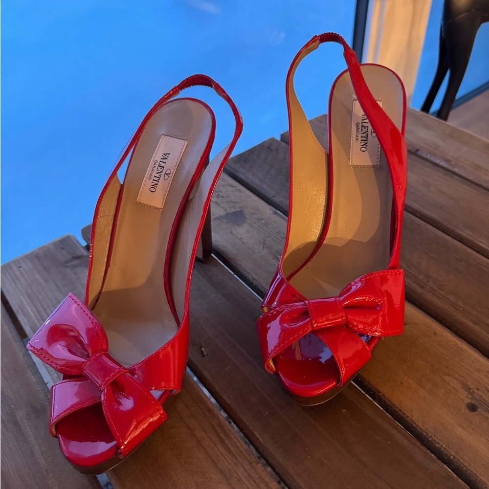 Valentino Red Patent Leather Slingback Heels